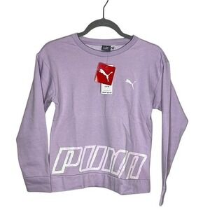 Puma Girls Purple Iridescent Glitter Logo Crewneck Sweatshirt Large 12-14 NWT